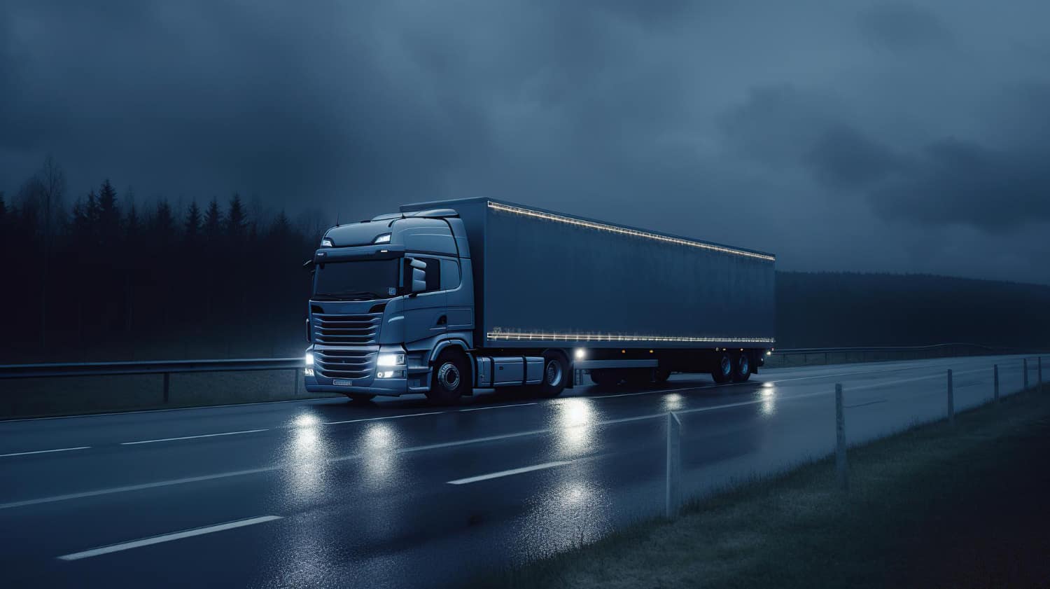 ciezarowka z przyczepa jedzie droga nocna dostawa towarow droga